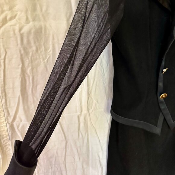 Classic Black Jacket with Sheer Sleeves and Skirt - Picture 4 of 7